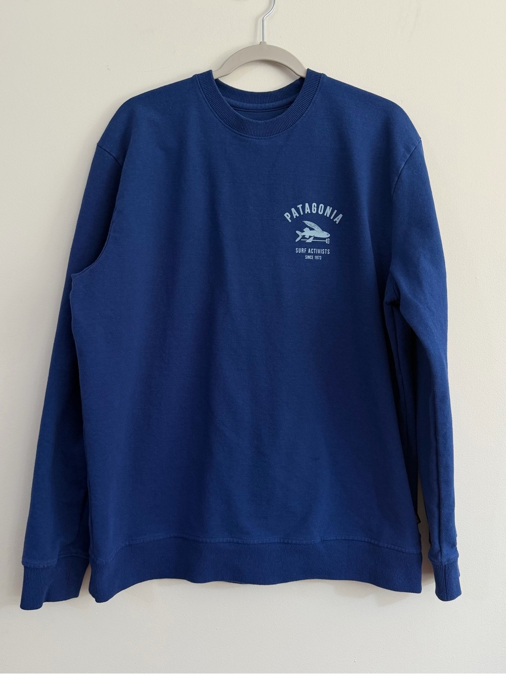 Patagonia Uprisal Crewneck Sweater Mens L Blue Surf Activists Logo Sweatshirt